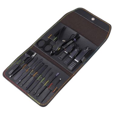 Unique Bargains 16 Pieces Manicure Set, Professional Portable Nail Clippers Pedicure Kit for Fingernails and Toenails, Stainless Steel Nail Kit with PU Leather Case, Black. View a larger version of this product image.