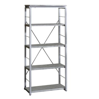 Slickblue Industrial Bookshelf with 4 Shelves and Open Metal Frame, Silver and Grey. View a larger version of this product image.