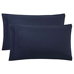 PiccoCasa Set of 2 Brushed Microfiber Zipper Embroidery Pillowcases, 110 gsm Classic Soft Pillow Covers in Home, Navy Travel