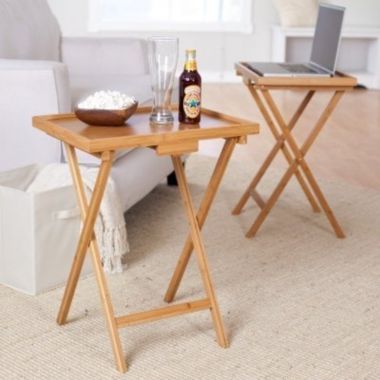 QuikFurn Set of 2 Bamboo Wood TV Table Snack Coffee Tables in Natural. View a larger version of this product image.