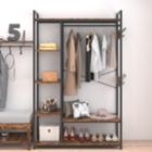 Alternate image 0 for New Space Free-Standing Closet Organizer with Storage Box & Side Hook, Portable Garment Rack with 6 Shelves and Hanging Rod, Black Metal Frame&Rustic Board Finish, Hanging Closet Shelves (Rustic Brown).