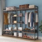 Alternate image 3 for New Space Free-Standing Closet Organizer with Storage Box & Side Hook, Portable Garment Rack with 6 Shelves and Hanging Rod, Black Metal Frame&Rustic Board Finish, Hanging Closet Shelves (Rustic Brown).