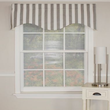 RLF Home All Season Awning Style Stripe Design Valance Gray 3" Rod Pocket 50W x 17L. View a larger version of this product image.