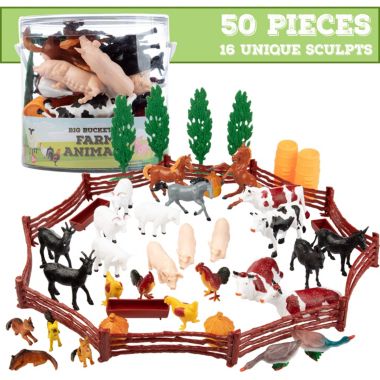 SCS Direct Farm Animal Toys Action Figures 50 Piece Toy Playset for Toddlers & Kids - 16 Unique Barnyard Animals and Accessories- Includes Cows, Horses, Chickens, Pigs and More, Ages 3+. View a larger version of this product image.