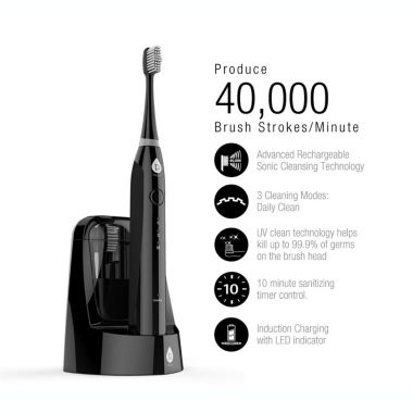 Pursonic S750 Sonic SmartSeries Electronic Power Rechargeable Battery Toothbrush with UV Sanitizing Function, Black, Includes 12 Brush Heads. View a larger version of this product image.