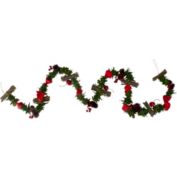 Northlight 5&#39; x 3.25" Red Wooden Rose, Twig and Apple Artificial Christmas Garland - Unlit