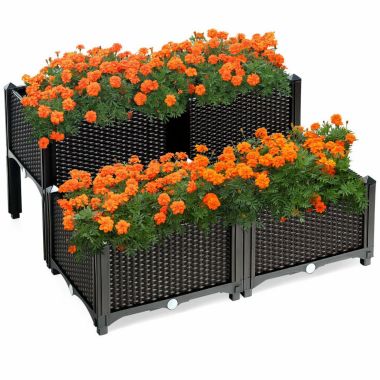 Slickblue Set of 4 Elevated Flower Vegetable Herb Grow Planter Box-Brown. View a larger version of this product image.
