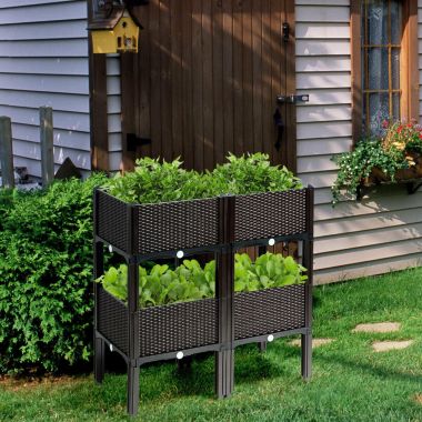 Slickblue Set of 4 Elevated Flower Vegetable Herb Grow Planter Box-Brown. View a larger version of this product image.