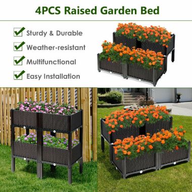 Slickblue Set of 4 Elevated Flower Vegetable Herb Grow Planter Box-Brown. View a larger version of this product image.