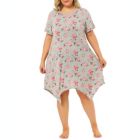 Alternate image 1 for Agnes Orinda Women's Plus Floral Nightgown Cute Irregular Sleep Dress, Polyester Asymmetricial Hem Sleepwear Nightdress Gown Dress, Gray, 4X