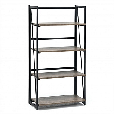 Costway 4-Tier Folding Bookshelf No-Assembly Industrial Bookcase Display Shelves. View a larger version of this product image.