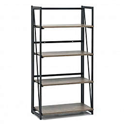 Costway 4-Tier Folding Bookshelf No-Assembly Industrial Bookcase Display Shelves