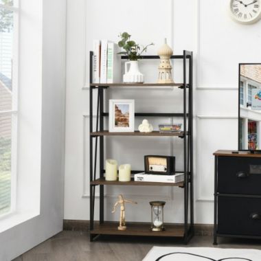 Costway 4-Tier Folding Bookshelf No-Assembly Industrial Bookcase Display Shelves. View a larger version of this product image.