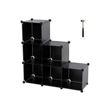 SONGMICS Cube Storage Organizer, 6-Cube Closet Storage Shelves, DIY Plastic Closet Cabinet, Modular Bookcase, Storage Shelving for Bedroom, Living Room, Office, Black with Rubber Hammer Black. View a larger version of this product image.