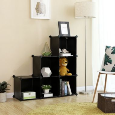 SONGMICS Cube Storage Organizer, 6-Cube Closet Storage Shelves, DIY Plastic Closet Cabinet, Modular Bookcase, Storage Shelving for Bedroom, Living Room, Office, Black with Rubber Hammer Black. View a larger version of this product image.