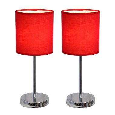 Simple Designs 2PK Chrome Basic Table Lamp with Red Shade. View a larger version of this product image.