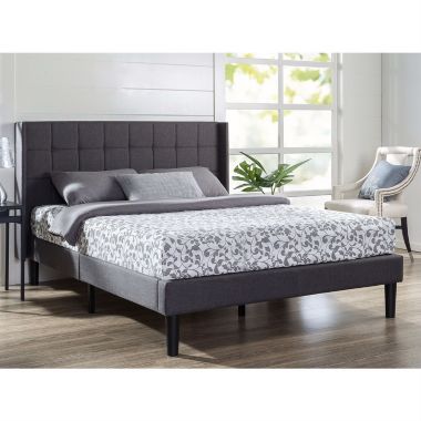 Slickblue Queen size Grey Wingback Upholstered Platform Bed. View a larger version of this product image.