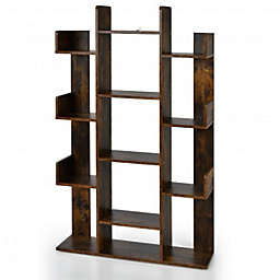 Costway Bookshelf Tree-Shaped Bookcase with 13 Storage Shelf-Brown
