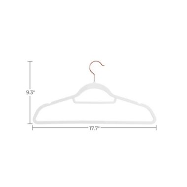 SONGMICS Velvet Hangers, 30 Pack, Non-Slip Clothes Hanger with Rose Gold Color Swivel Hook, Space-Saving, for Coat, Shirt, Dress, Trousers, Tie, 17.7 x 0.2 x 9.3 Inches, White. View a larger version of this product image.