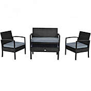 Costway 4 Pieces Patio Rattan Cushioned Furniture Set with Loveseat and Table-Black