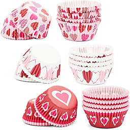 Juvale Valentine's Cupcake Dessert Liners, Pink and Red Heart Muffin Cups (3 Designs, 450 Pack)