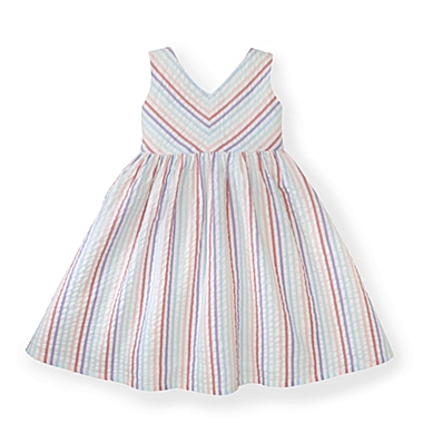 Hope & Henry Girls&#39; Seersucker Swing Dress (Candy Stripe, 4). View a larger version of this product image.