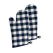 Kate Aurora 2 Pack Gingham Plaid Checkered Gingham Country Farmhouse Oven Mitts - 17 in. W x 17 in. L, Navy