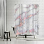 Americanflat 71" x 74" Shower Curtain, Rose Gold Blush Metal Foil On Marble Square by Grab My Art