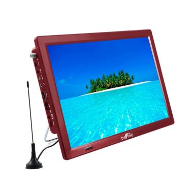 beFree Sound Portable Rechargeable 14 Inch LED TV with HDMI, SD/MMC, USB, VGA, AV In/Out and Built-in Digital Tuner in Red. View a larger version of this product image.