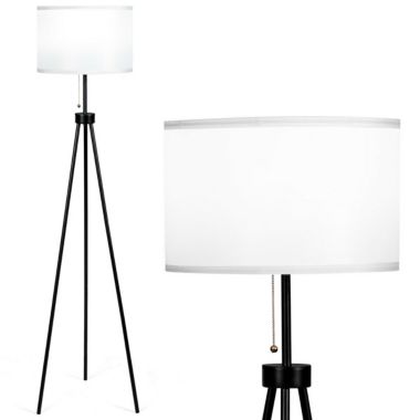 Gymax Modern Metal Tripod Floor Lamp White Fabric Shade w/ Chain Switch Home & Office. View a larger version of this product image.