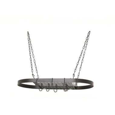 Slickblue Oval Hanging Pot Rack with Chains and 2 Hooks in Matte Black. View a larger version of this product image.