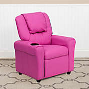 Flash Furniture Vana Contemporary Hot Pink Vinyl Kids Recliner with Cup Holder and Headrest