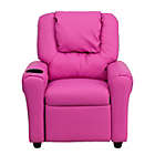 Alternate image 2 for Flash Furniture Contemporary Hot Pink Vinyl Kids Recliner With Cup Holder And Headrest - Hot Pink Vinyl