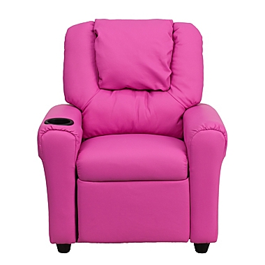 Flash Furniture Contemporary Hot Pink Vinyl Kids Recliner With Cup Holder And Headrest - Hot Pink Vinyl. View a larger version of this product image.