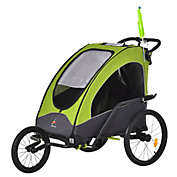 Aosom Child Bike Trailer 3 In1 Foldable Jogger Stroller Baby Stroller Transport Carrier with Shock Absorber System Rubber Tires Adjustable Handlebar Kid Bicycle Trailer Green and Grey