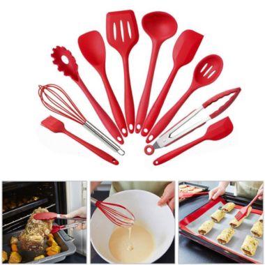 Infinity Merch 10pcs Silicone Cooking Kitchen Utensil Set in Red. View a larger version of this product image.