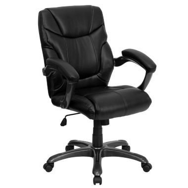 Flash Furniture Megan Mid-Back Black LeatherSoft Overstuffed Swivel Task Ergonomic Office Chair with Arms. View a larger version of this product image.