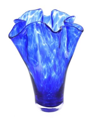 Blue Rose Polish Pottery Hand Blown Glass Ribbon Vase