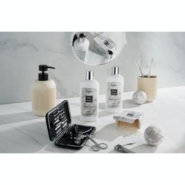 Lovery Spa Gifts - Bath & Body Gift Set - White Orchid Self Care Gift Basket in Marble Tub. View a larger version of this product image.