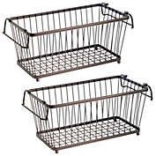 mDesign Stackable Metal Food Storage Basket with Handles, 2 Pack