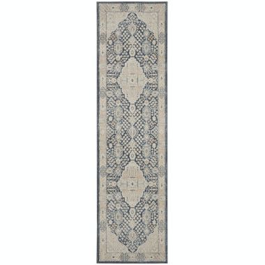 Kathy Ireland Malta Bordered Medallion Indoor Area Rug Blue/Grey 2'2" x 7'7". View a larger version of this product image.