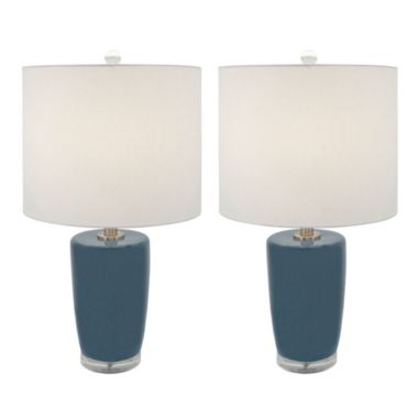 Kingston Living Set of 2 Blue and Shades of White Ceramic Table Lamps 25". View a larger version of this product image.