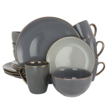 Elama Tahitian Grand 16 Piece Stoneware Dinnerware Set in Gray. View a larger version of this product image.