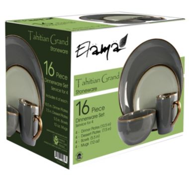 Elama Tahitian Grand 16 Piece Stoneware Dinnerware Set in Gray. View a larger version of this product image.