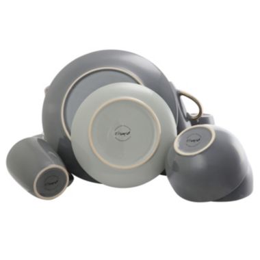 Elama Tahitian Grand 16 Piece Stoneware Dinnerware Set in Gray. View a larger version of this product image.