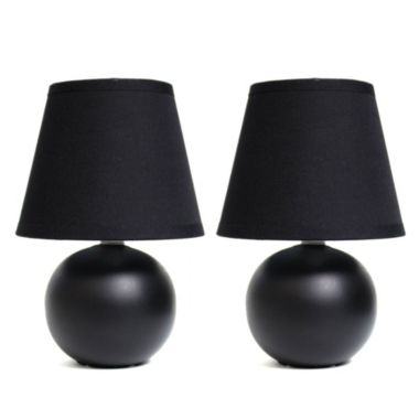 Simple Designs Mini Table Lamp with Ceramic Globe Base and Fabric Shade, Black - 2 Pack Set. View a larger version of this product image.