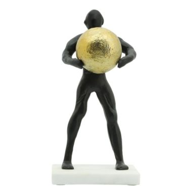 Kingston Living 12" Black and Gold Man Carrying Ball Tabletop Figurine. View a larger version of this product image.
