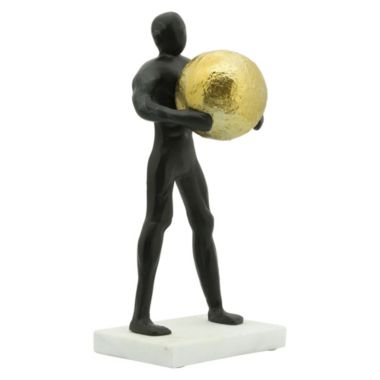 Kingston Living 12" Black and Gold Man Carrying Ball Tabletop Figurine. View a larger version of this product image.
