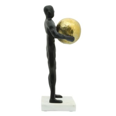 Kingston Living 12" Black and Gold Man Carrying Ball Tabletop Figurine. View a larger version of this product image.