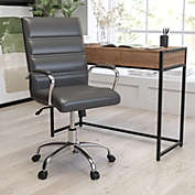 Merrick Lane Milano Contemporary Mid-Back Gray Faux Leather Home Office Chair with Padded Chrome Arms